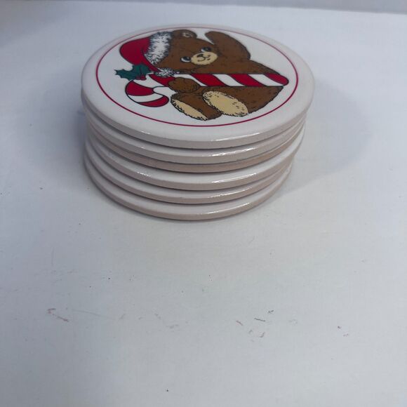 House of Lloyd Teddy Bear Coaster and Holder Set of 6 NEW Christmas Holiday 1988 - Picture 4 of 9